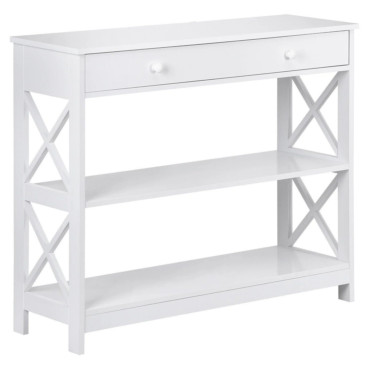 White Wooden Console Table with 1 Drawer and 2 Storage Shelves Y508202