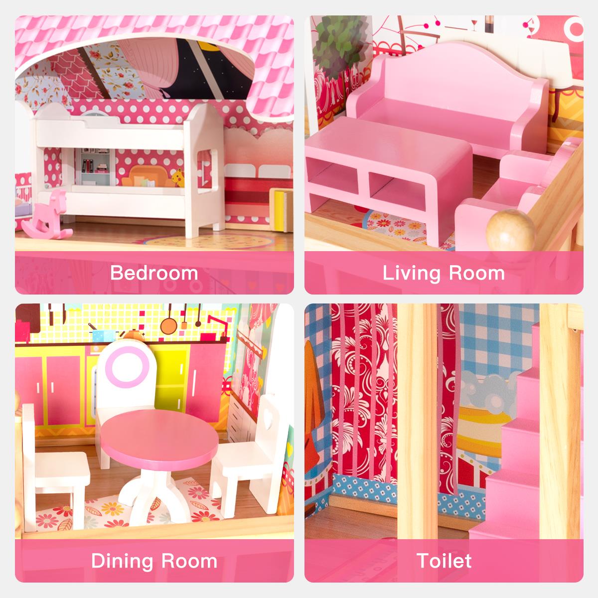 Dollhouse Toy Family House with 7 pcs Furniture O108