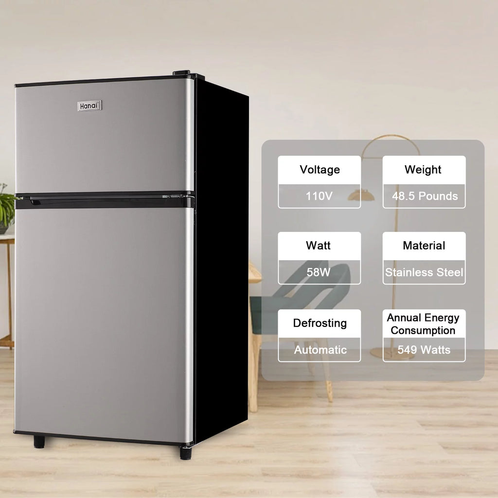 3.2 Cubic Feet Retro Dual Door Mini Fridge with Freezer F328546