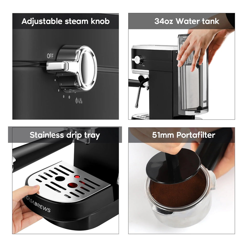 20 Bar Espresso Machine with Milk Frother Steam Wand, Stainless Steel Q7496