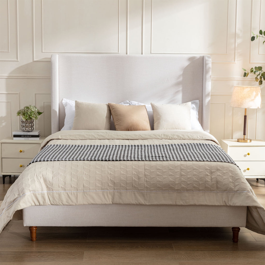 Queen Size Upholstered Platform Bed with Wingback Headboard P56330