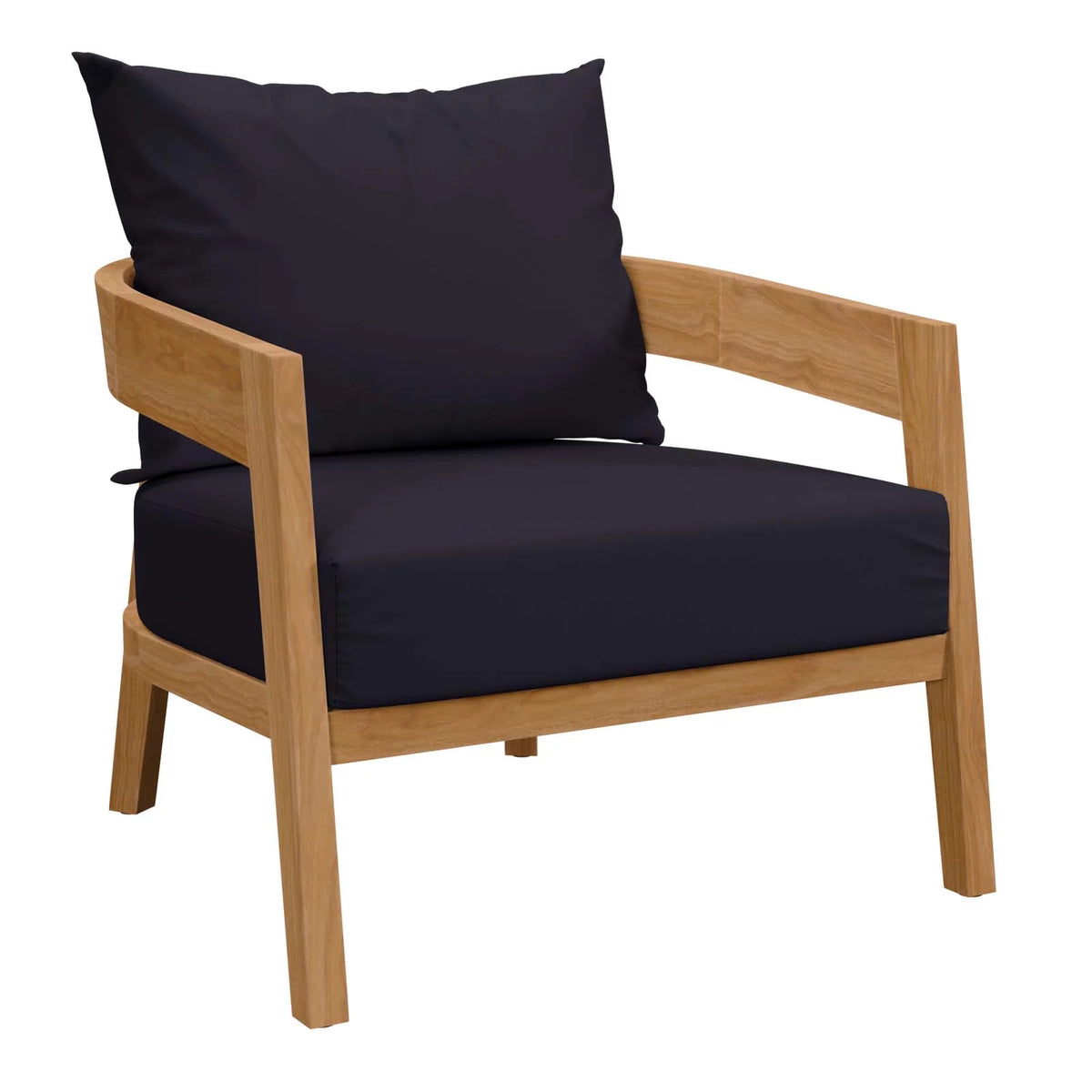 Navy Natural Fabric Teak Wood Outdoor Armchair J69644
