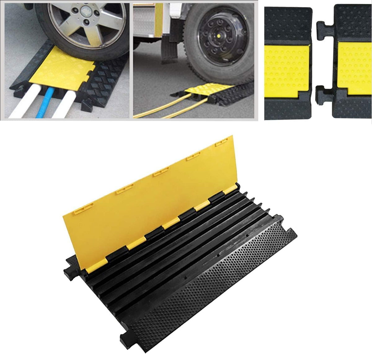 36x20x2” 5 Channel Rubber Cable Protector with Yellow Flip-Open Top Cover I252279