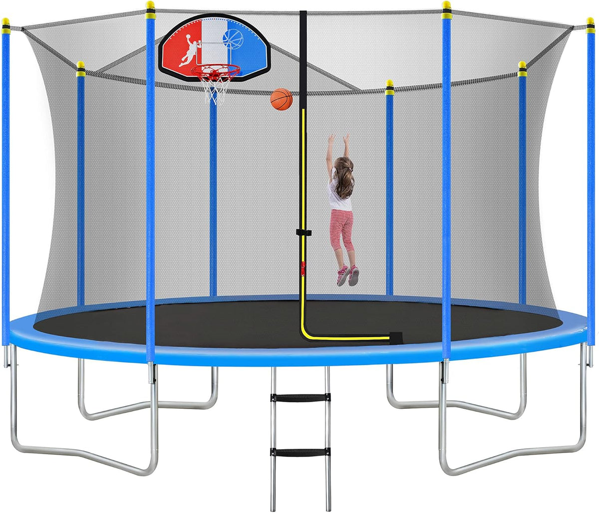 8FT 10FT 14FT 15FT 16FT Trampoline with Safety Enclosure Net, Basketball Hoop and Ladder S98890