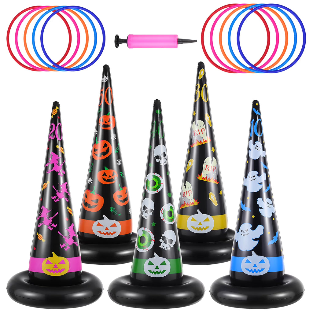 5pcs Inflatable Halloween Witch Hat Ring Toss Game Party Supplies D936