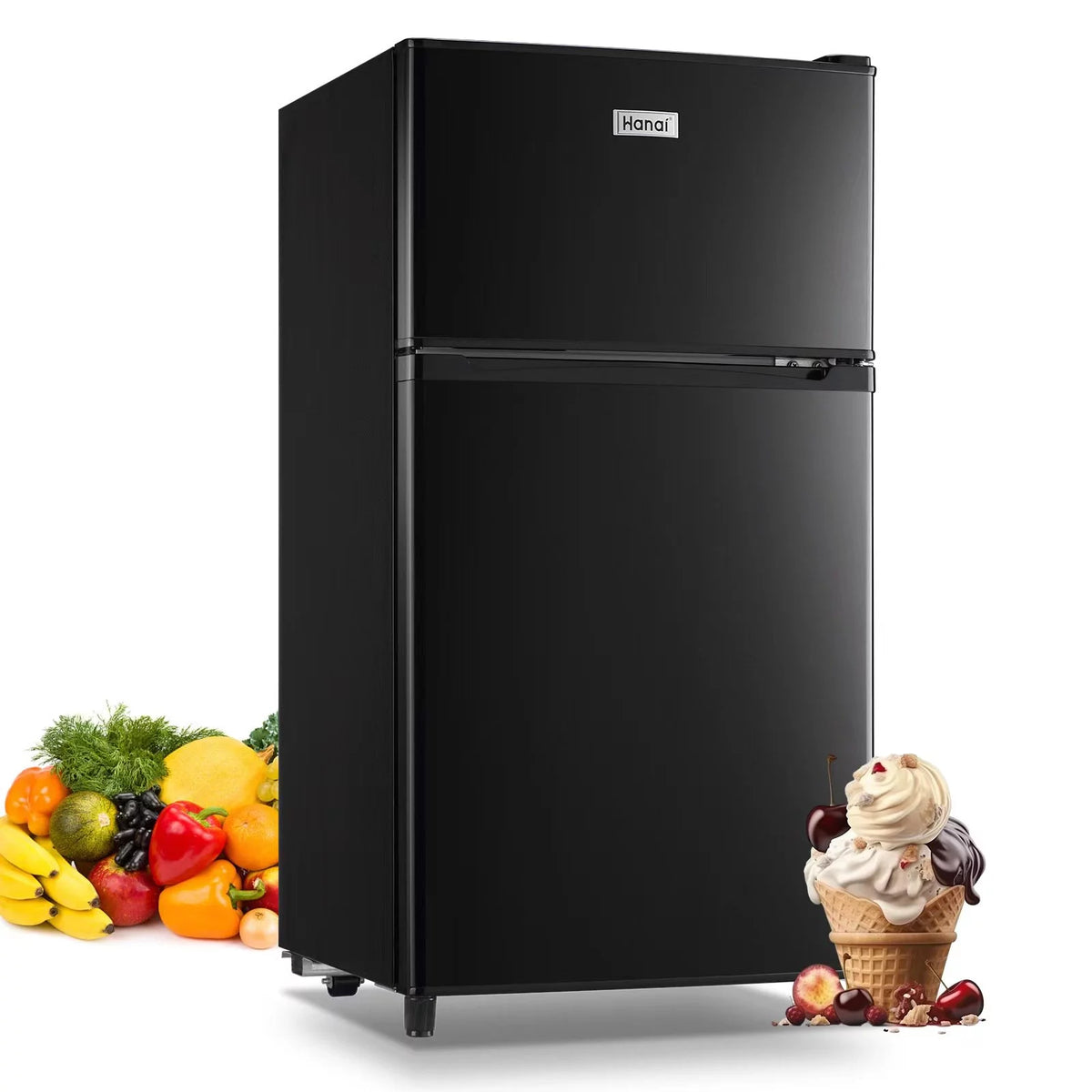 3.2 Cubic Feet Retro Dual Door Mini Fridge with Freezer F328546