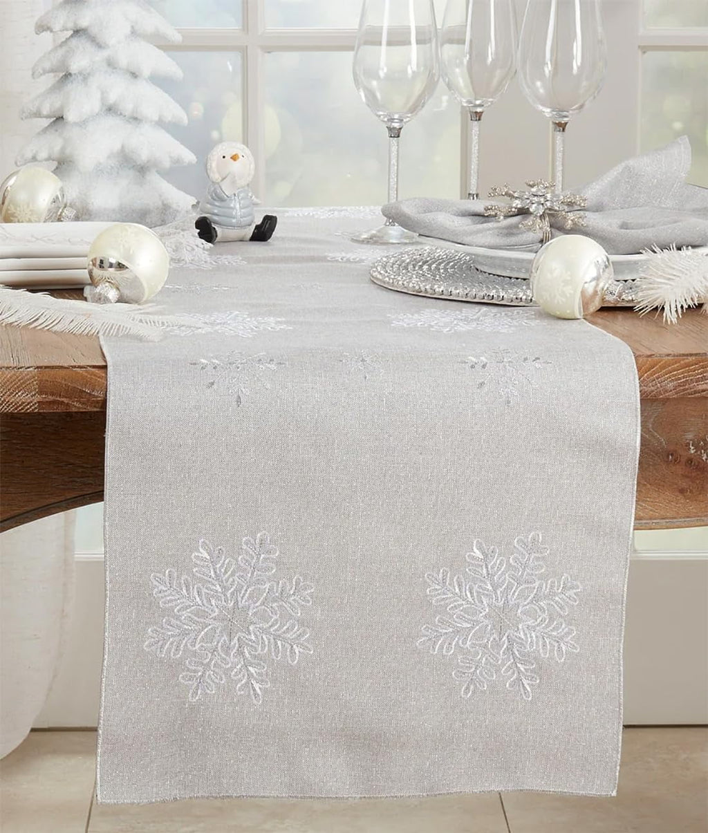 Embroidered Snowflake Silver Table Runner 16" W X 90" L X3066