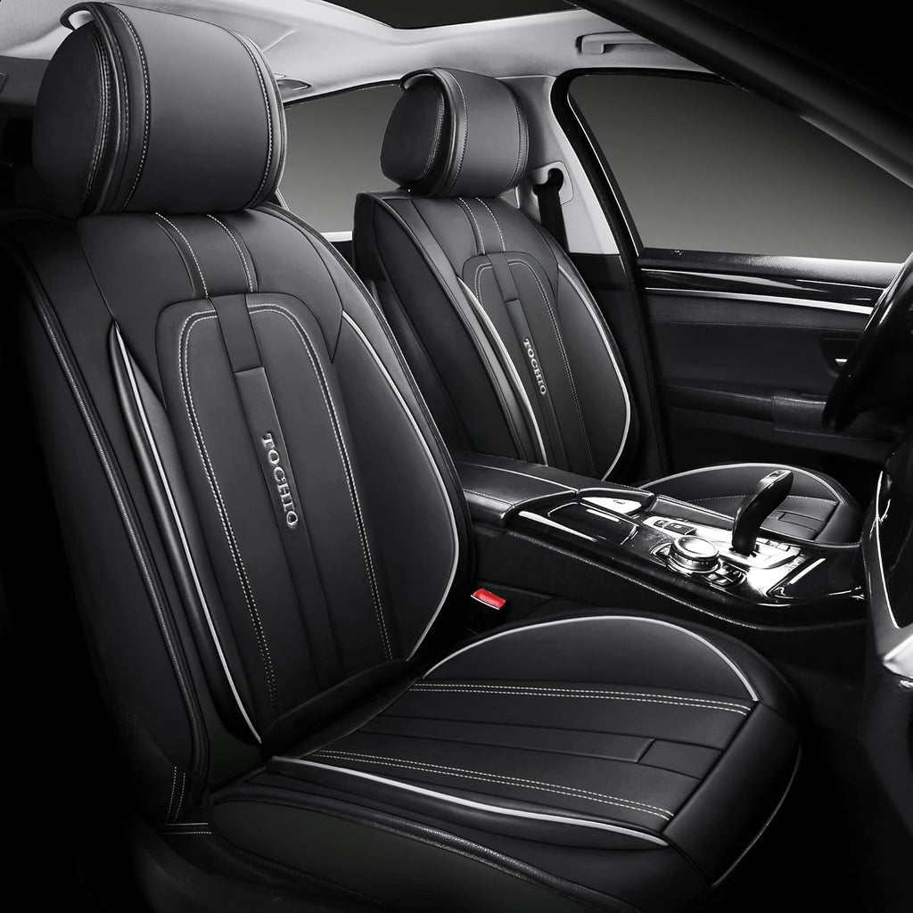 Black-White Waterproof Leather Car Seat Covers Full Set H304