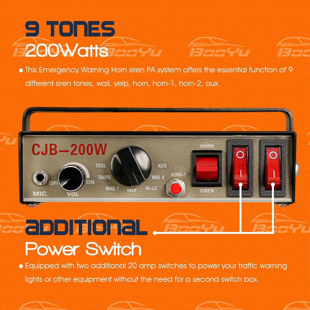 12V 200W 9 Tones Police Warning Emergency Siren PA System with Handheld Microphone V567129