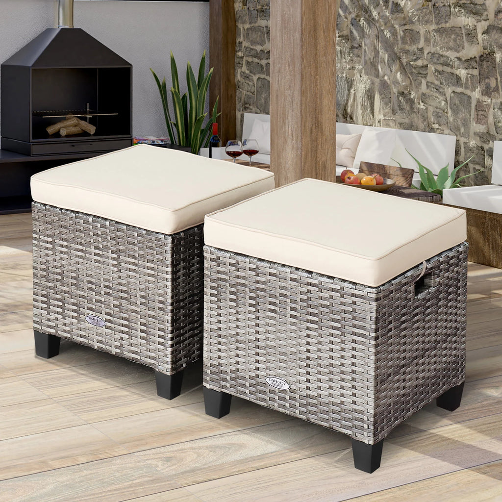 Turquoise Rattan Cushioned Ottoman K7948