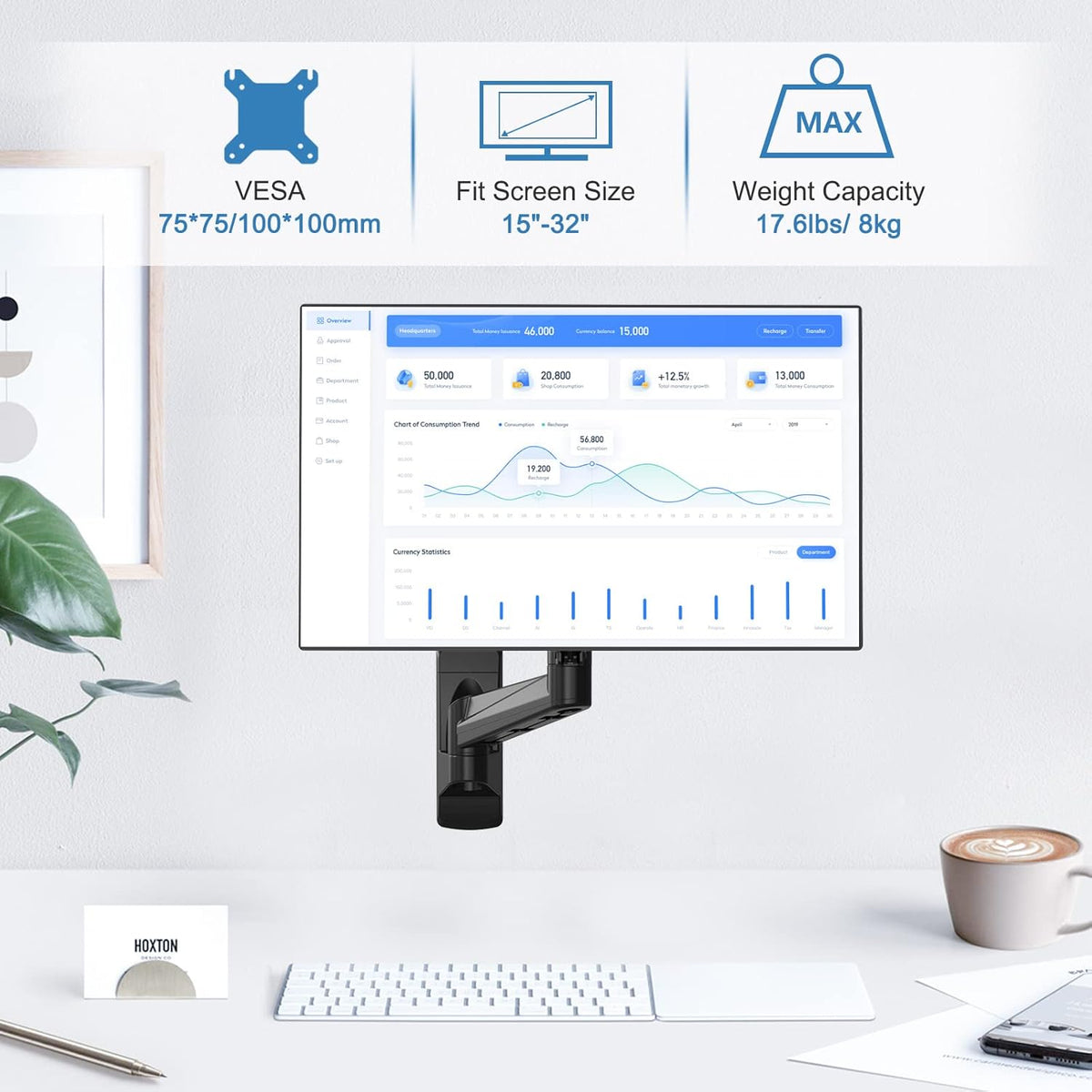 Single Wall Monitor Mount, Fully Adjustable Ultrawide Wall Mounted Monitor Arm, Full Motion Computer Wall Mount with Extendable Arm, Pack of 2 R104075
