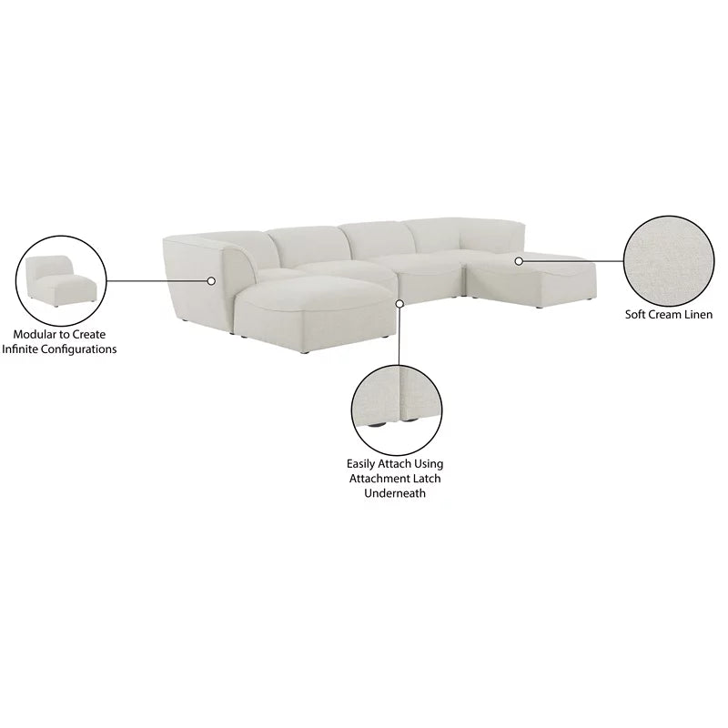 Cream Linen Textured Modular Sectional E996793