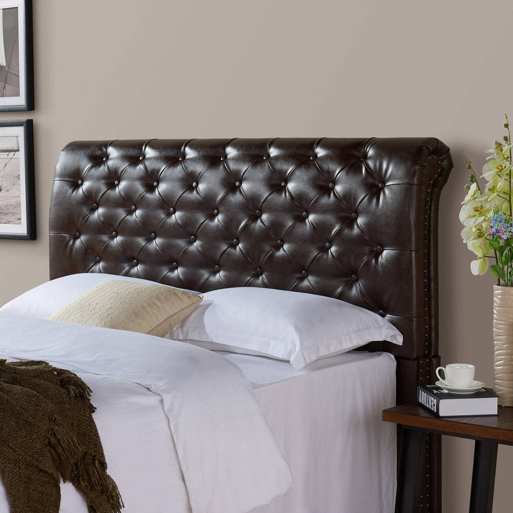 Brown Bonded Leather Rolled Tufted Headboard F645