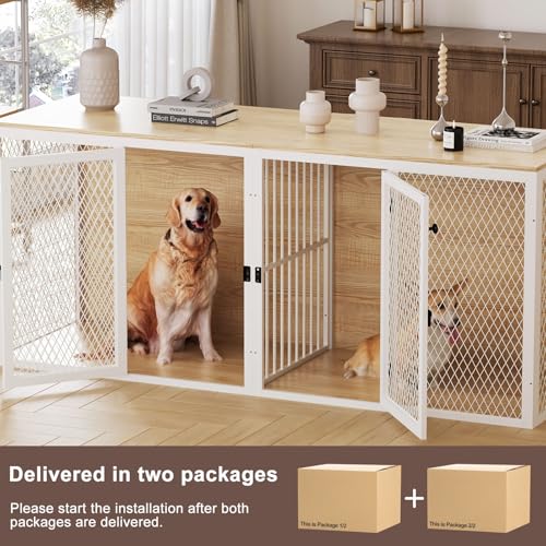 Double Dog Kennel Furniture with Divider and Double Doors V227502
