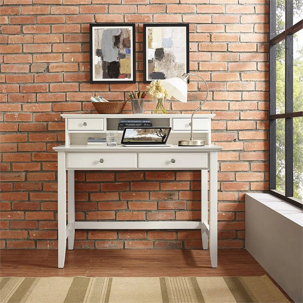 White Writing Desk with Hutch B11098