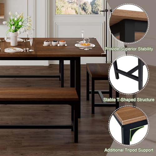 5-Piece Extendable Wooden Dining Table Set with 2 Benches and 2 Stools G6513