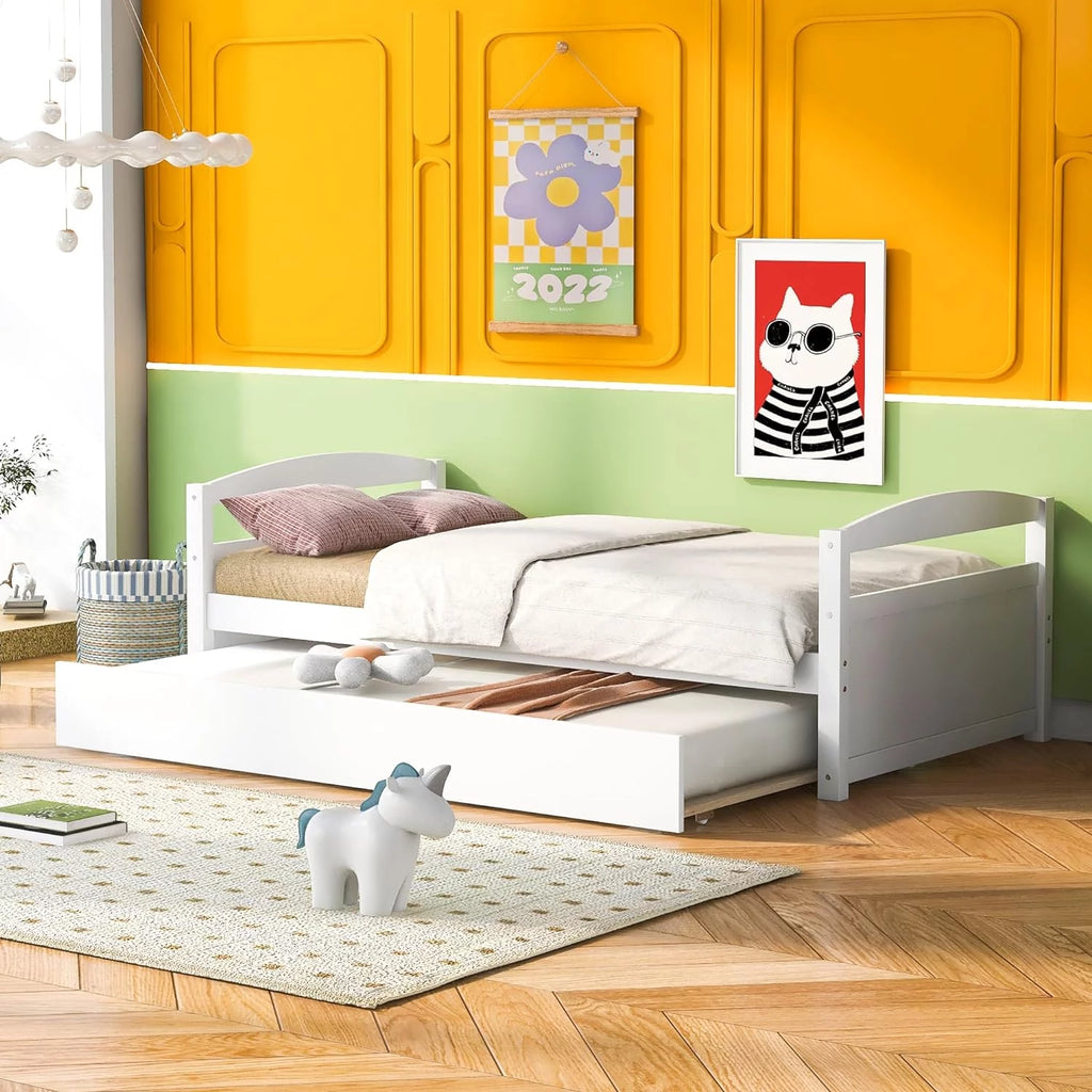 White Wood Daybed With Trundle N660