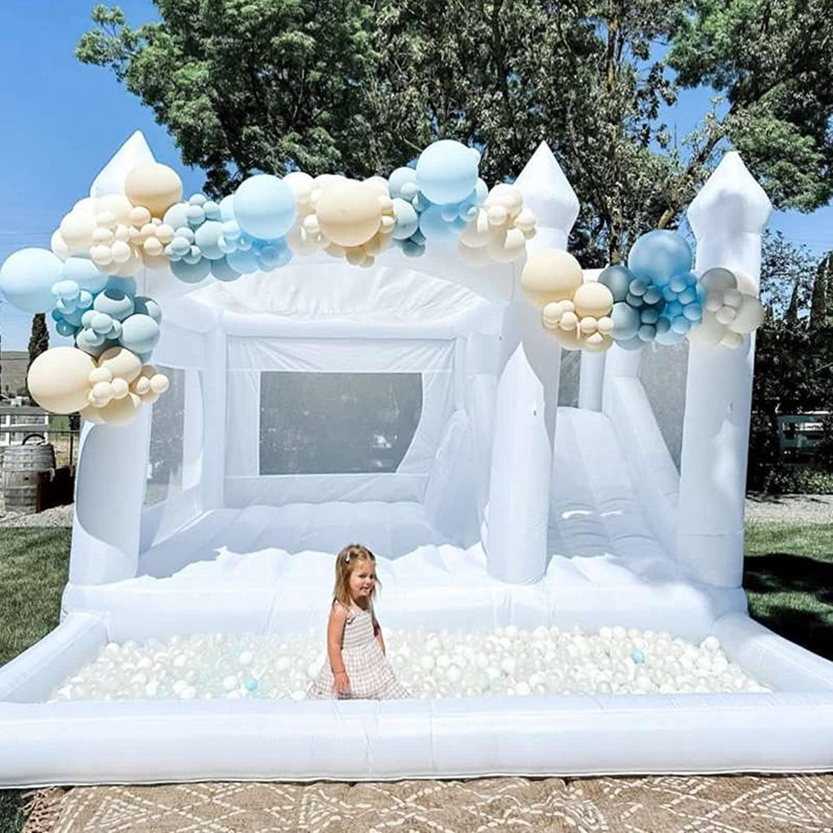 White 15FTx13FT Oxford Cloth Inflatable Bounce House with Slide Ball Pit L824241