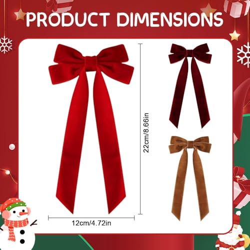 Velvet Christmas Tree Bows with Hair Clip, 10 PCS Red S371311