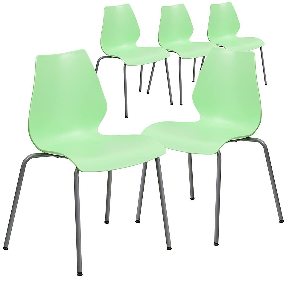 Green Stackable Plastic Chairs (Set of 5) Y72686