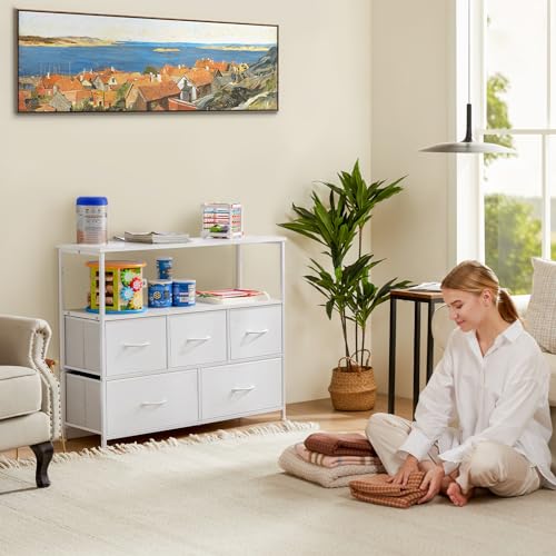 5 Fabric Drawer Dresser TV Stand with Open Shelf S1699