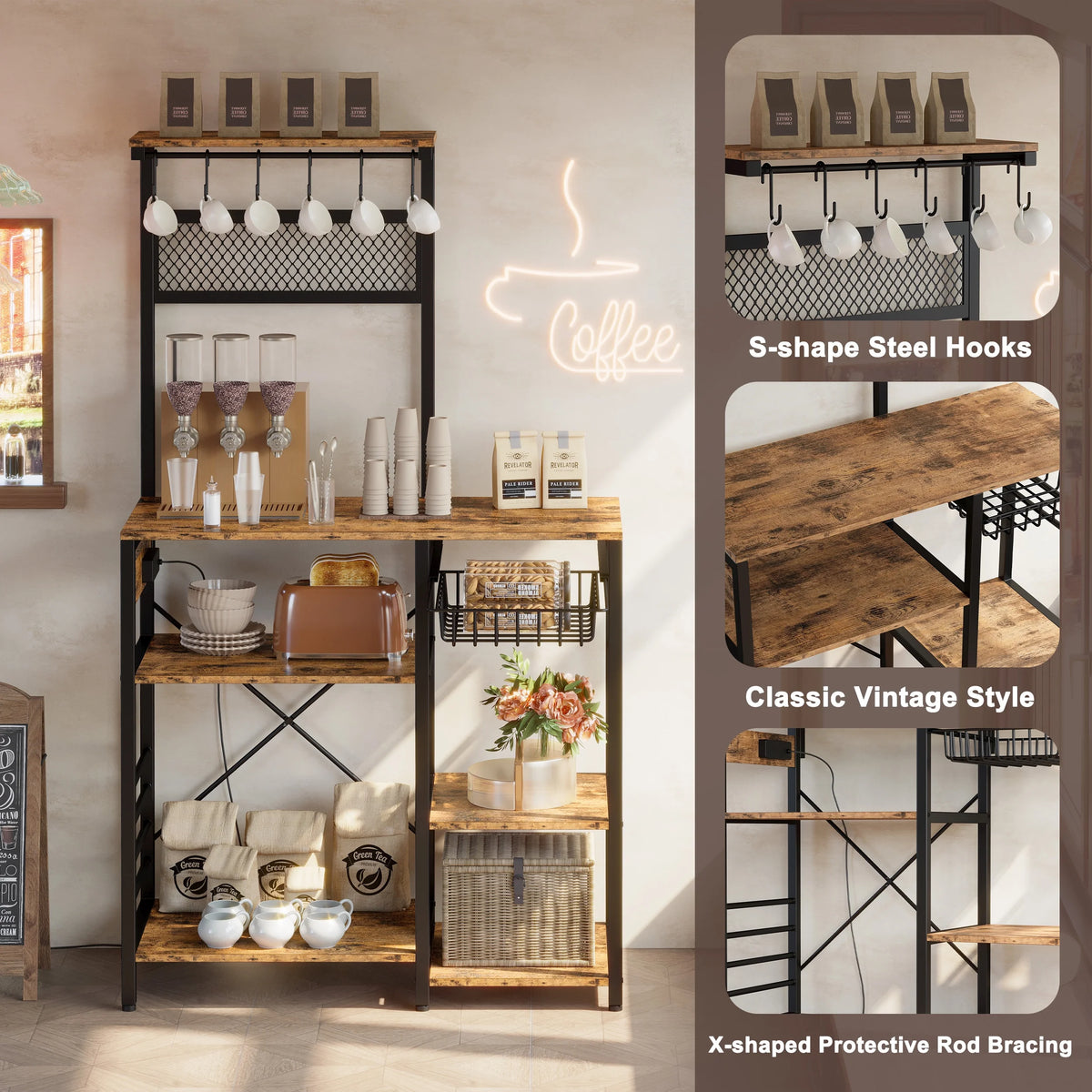 Kitchen Bakers Rack with Power Outlet U636061
