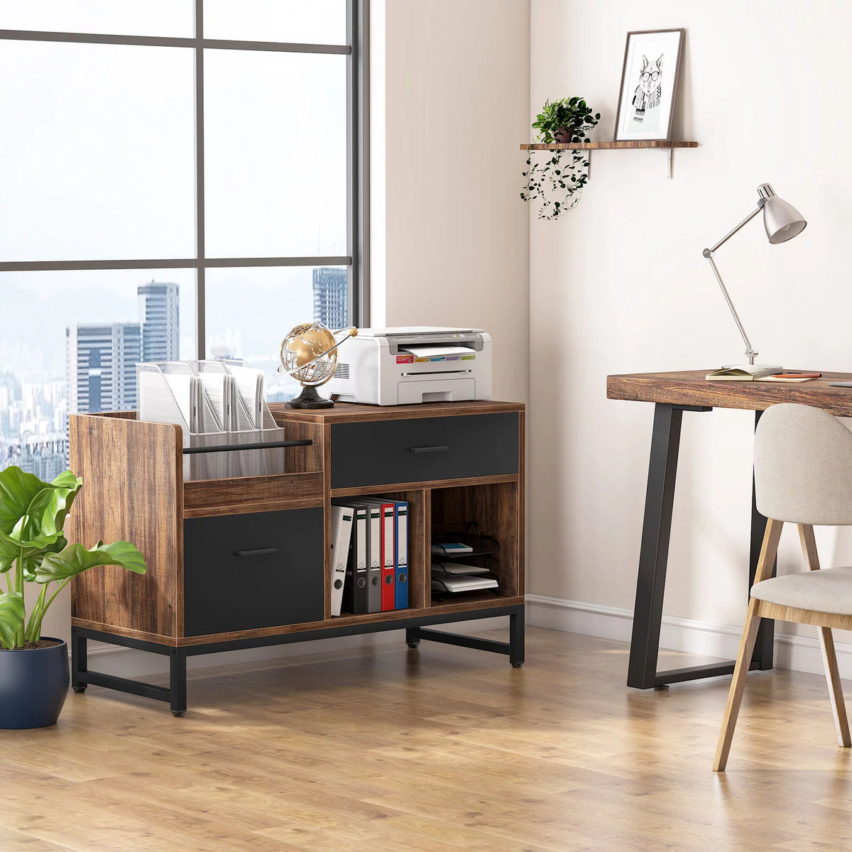 2 Drawer Wood File Cabinet with Storage Shelves H88940