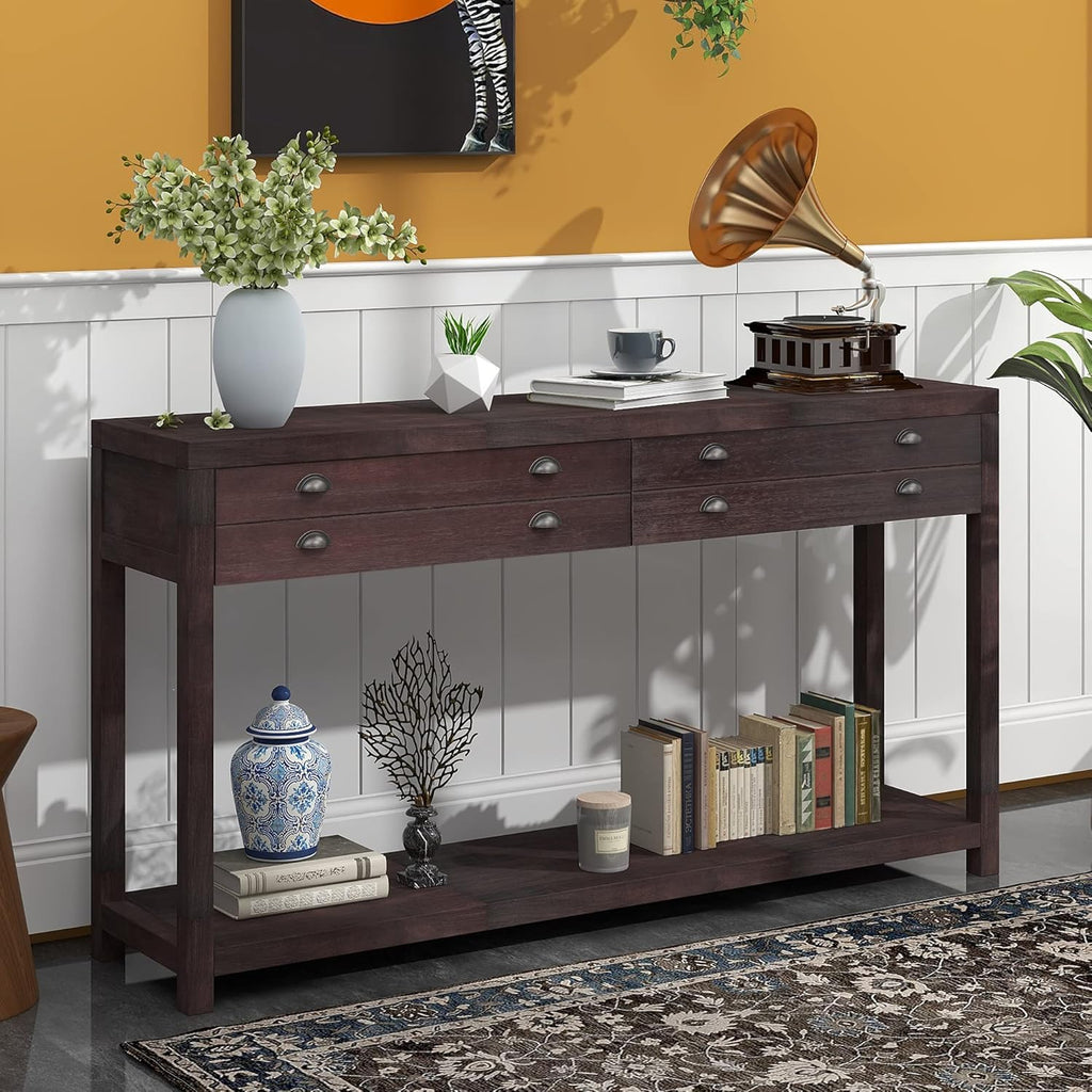 Green Wood Console Table with 2 Drawers K53441