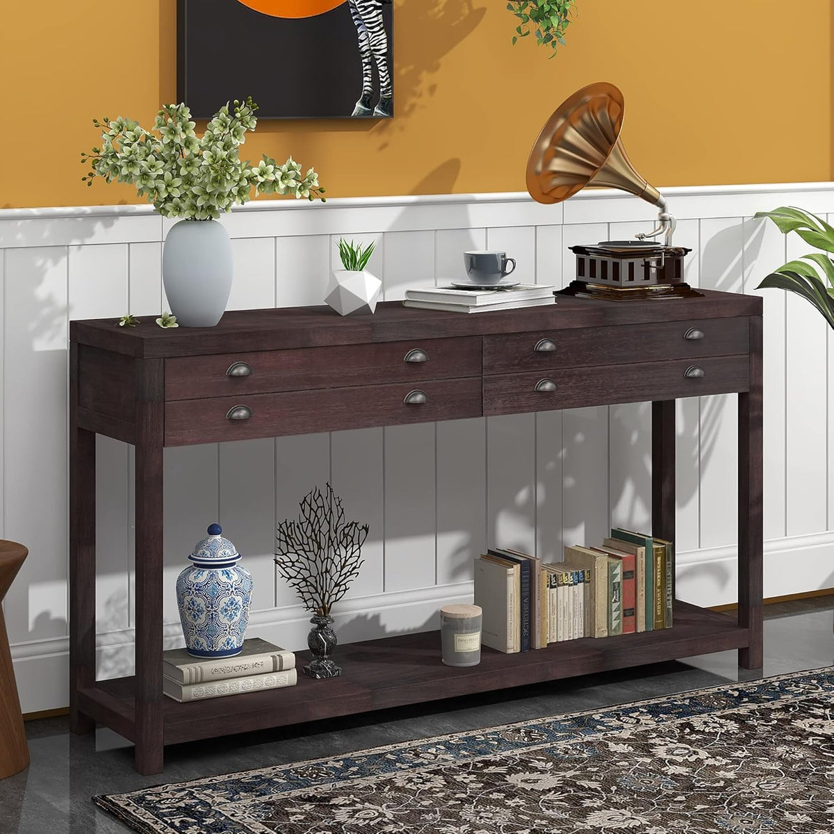 Green Wood Console Table with 2 Drawers K53441