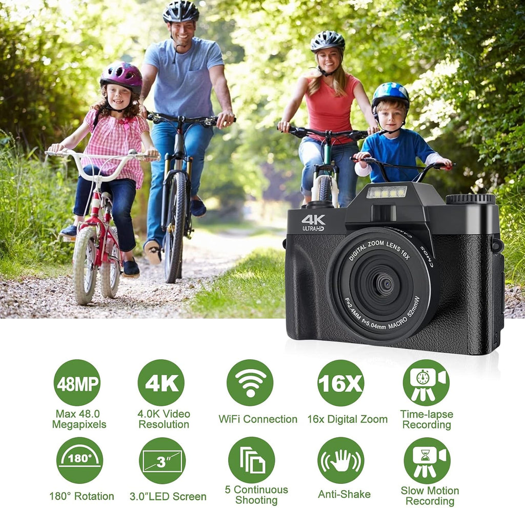 4K 48MP Digital Camera with 3.0 inch 180° Flip Screen and 32GB Memory Card E67382
