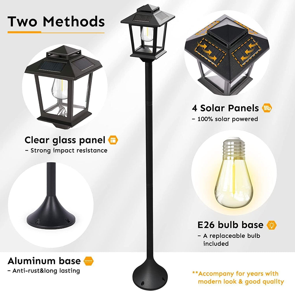 63" Aluminum Solar Lamp Post Lights Outdoor 2 Pack and 2 in 1 Outdoor Solar Lamp Post Light with Planter E74836
