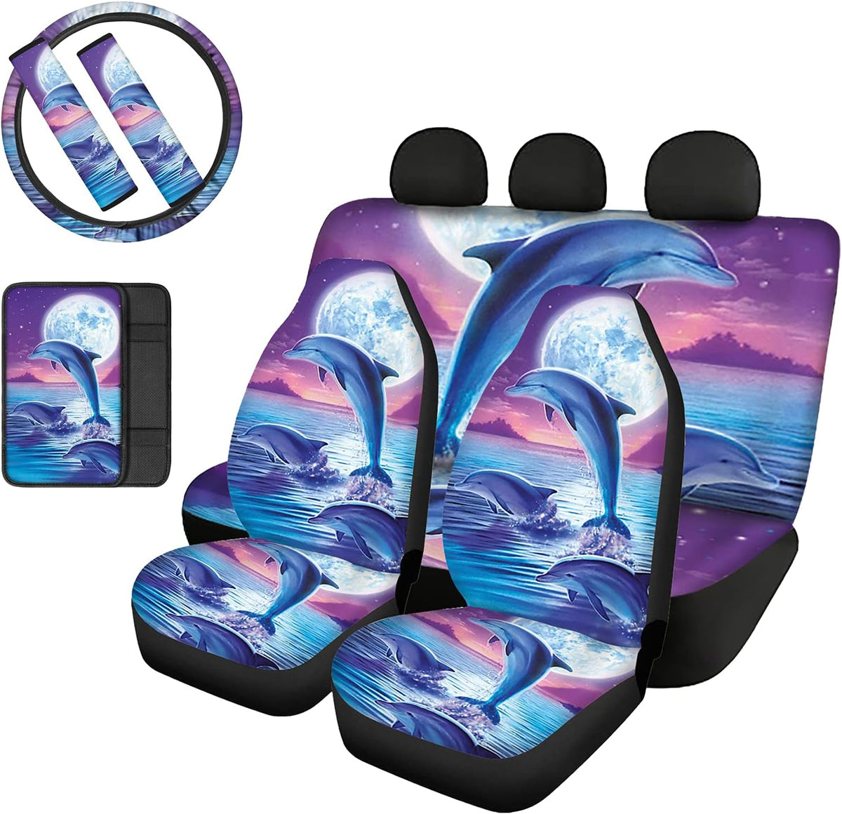 Red Lips Car Seat Covers Full Set with Steering Wheel Cover X323811