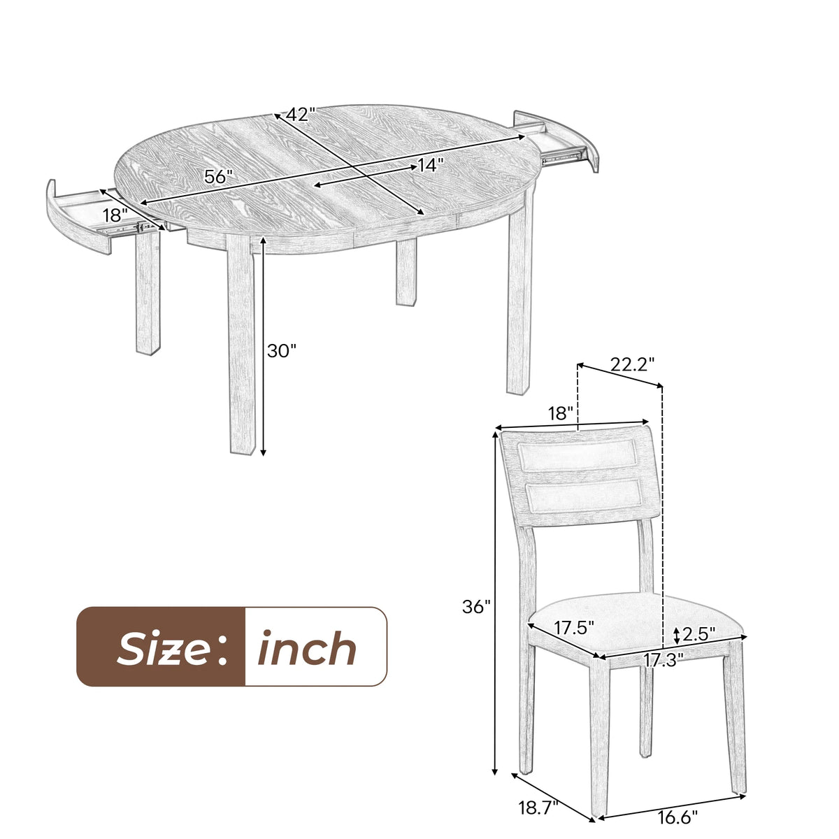 5 Piece Extendable Dining Table Set with 4 Upholstered Chairs Y363