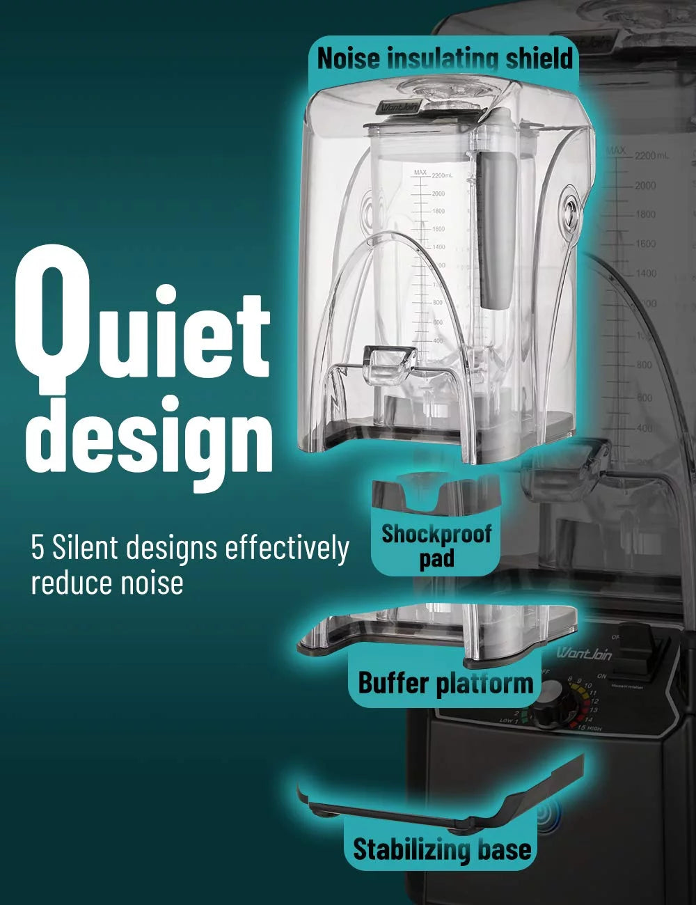 2200W Quiet Shield Black Blender with Sound Enclosure H319