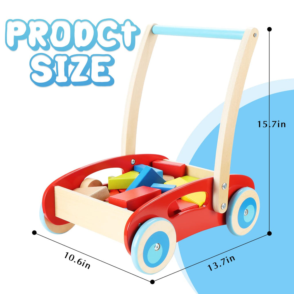 Wooden Baby Walker with Building Blocks 35 PCs A715576