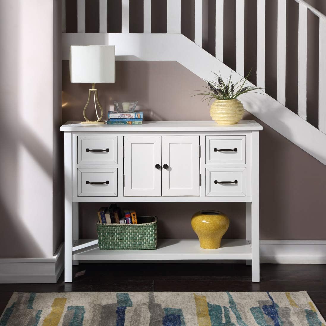 43 Inch Light Blue Console Table with Doors Drawers and Open Shelf W560