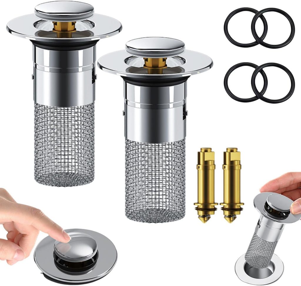 2PCS 304 Stainless Steel Pop-Up Sink Drain Strainer with Removable Filter Basket Z535396