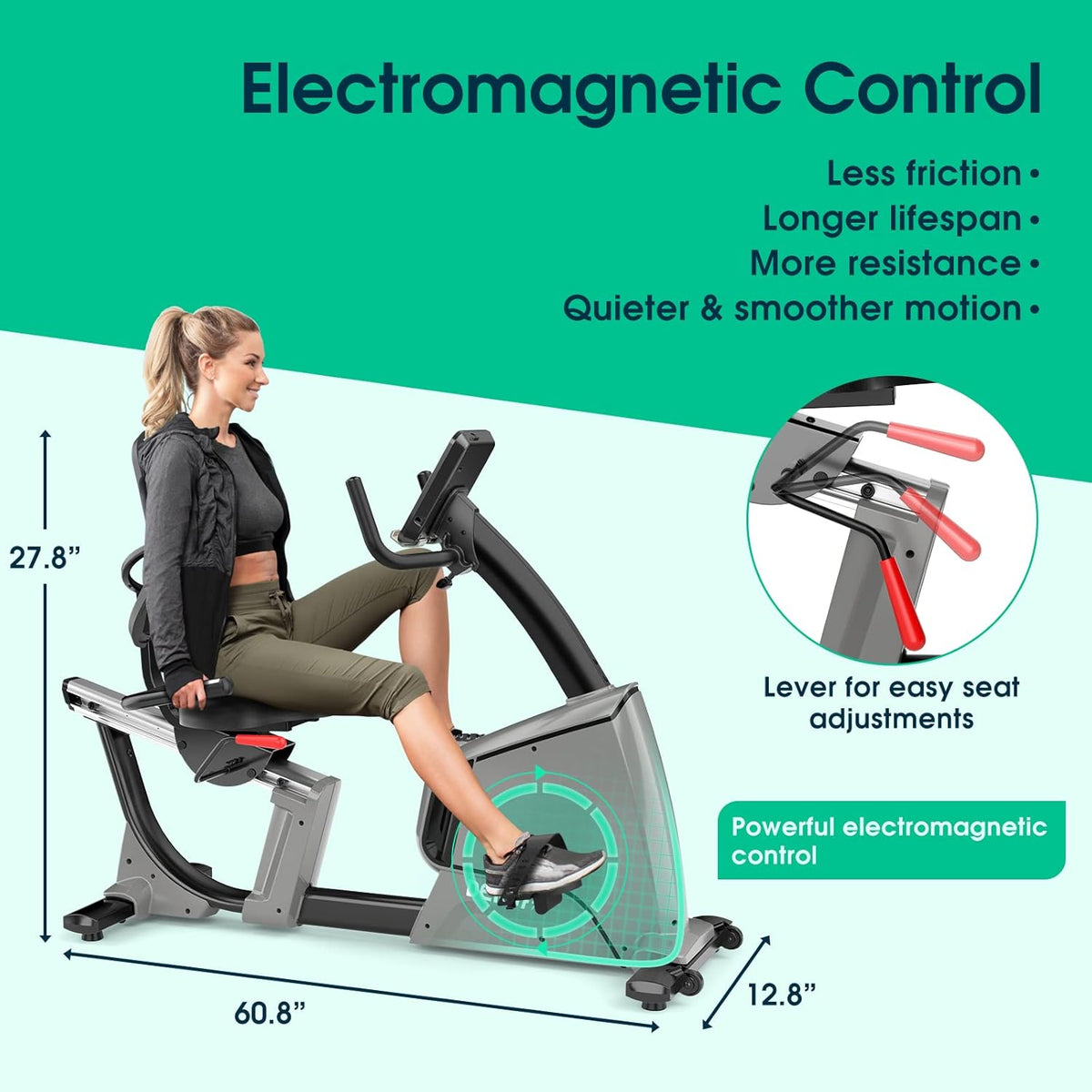 Recumbent Exercise Bike Electromagnetic, 32 Levels Resistance, Adjustable Seat, Oversized Pedal, 330Lbs Weight Capacity N4182