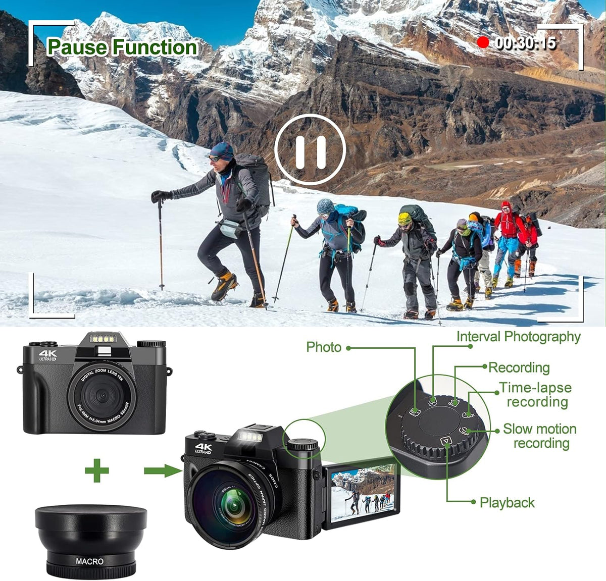 4K 48MP Digital Camera with 3.0 inch 180° Flip Screen and 32GB Memory Card E67382