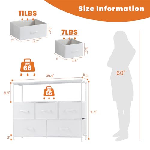 5 Fabric Drawer Dresser TV Stand with Open Shelf S1699