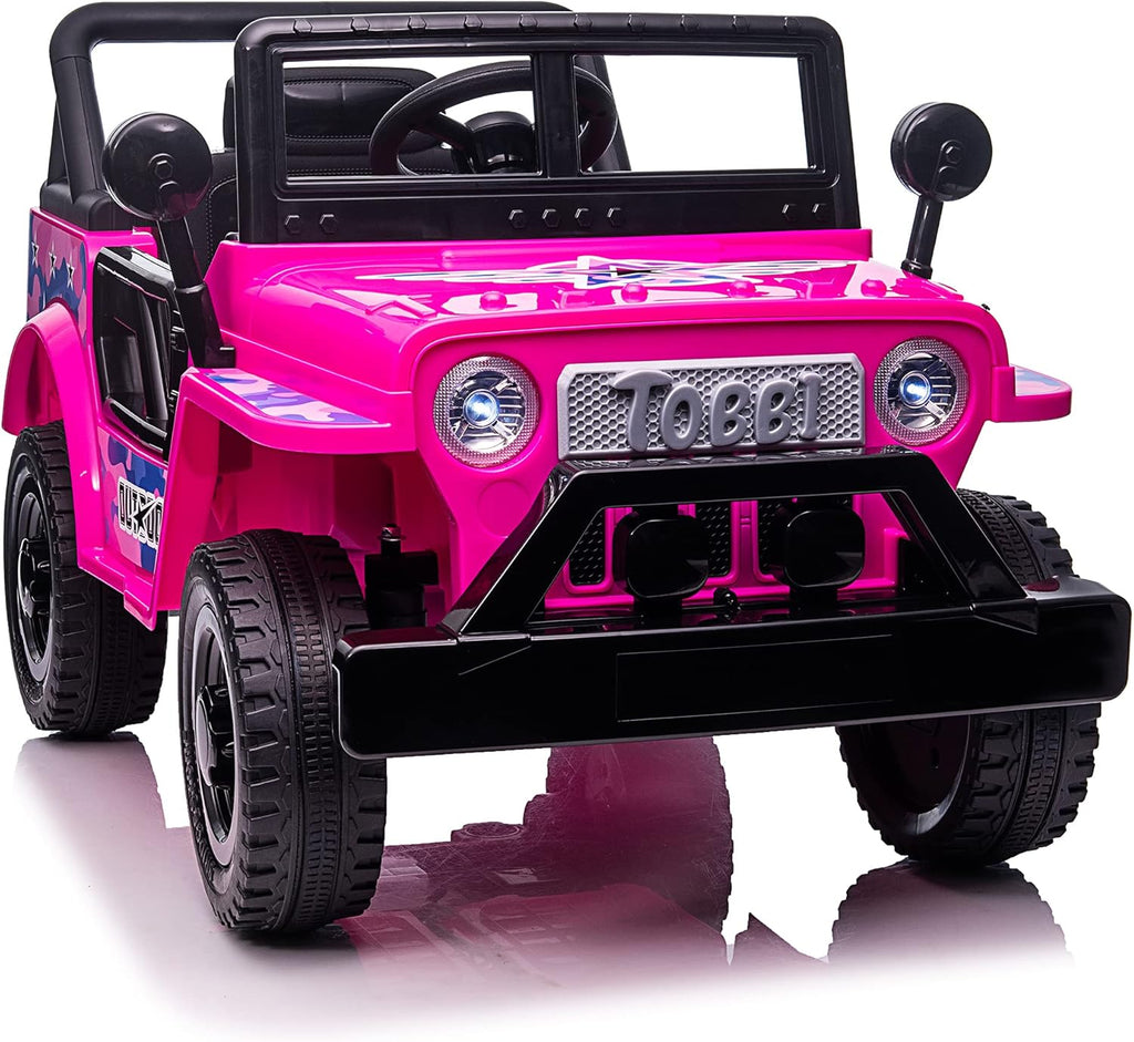 Pink and Black 12V Kids Ride On Truck Car with LED Lights and Openable Doors G91846