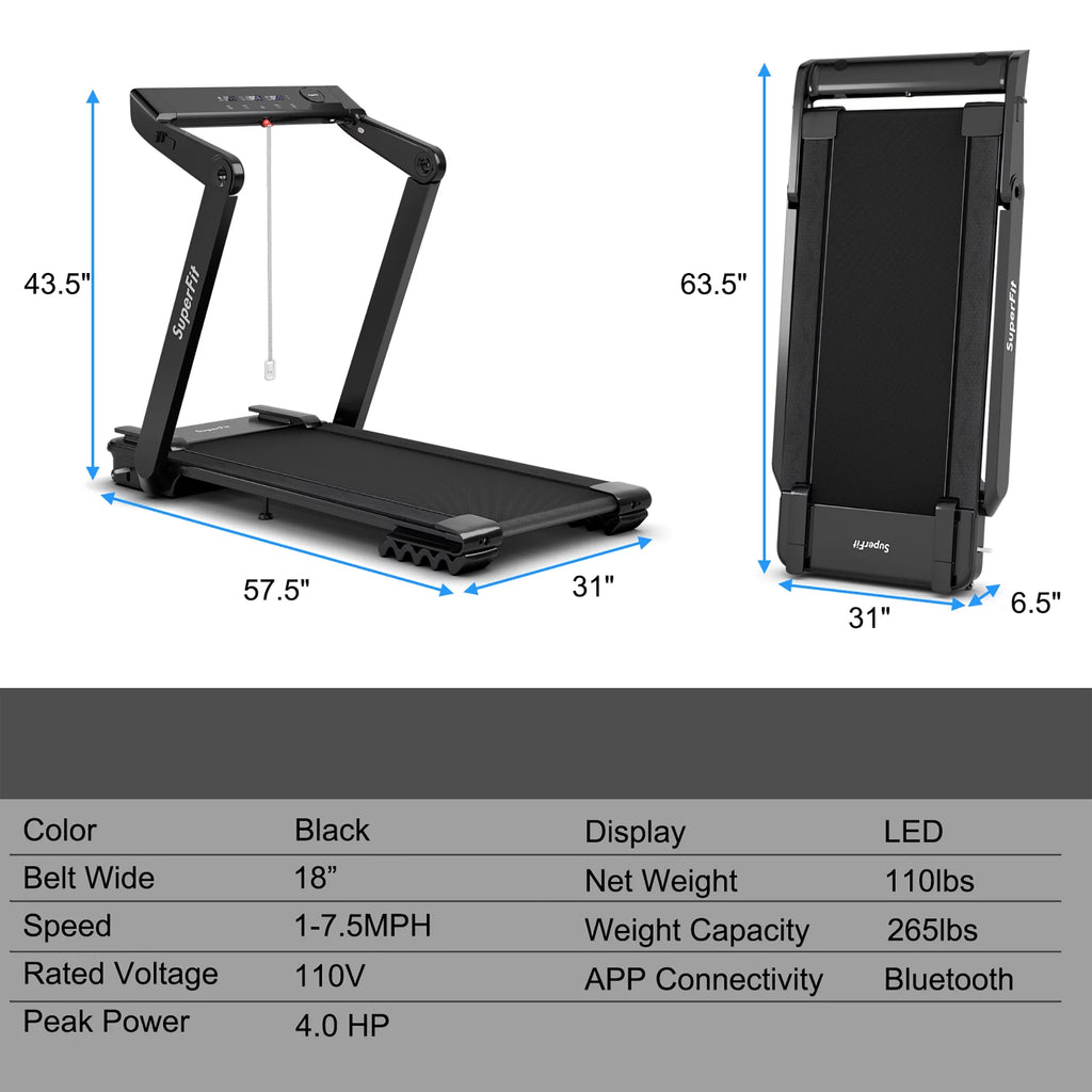 Foldable Electric Treadmill with Bluetooth Black G742152