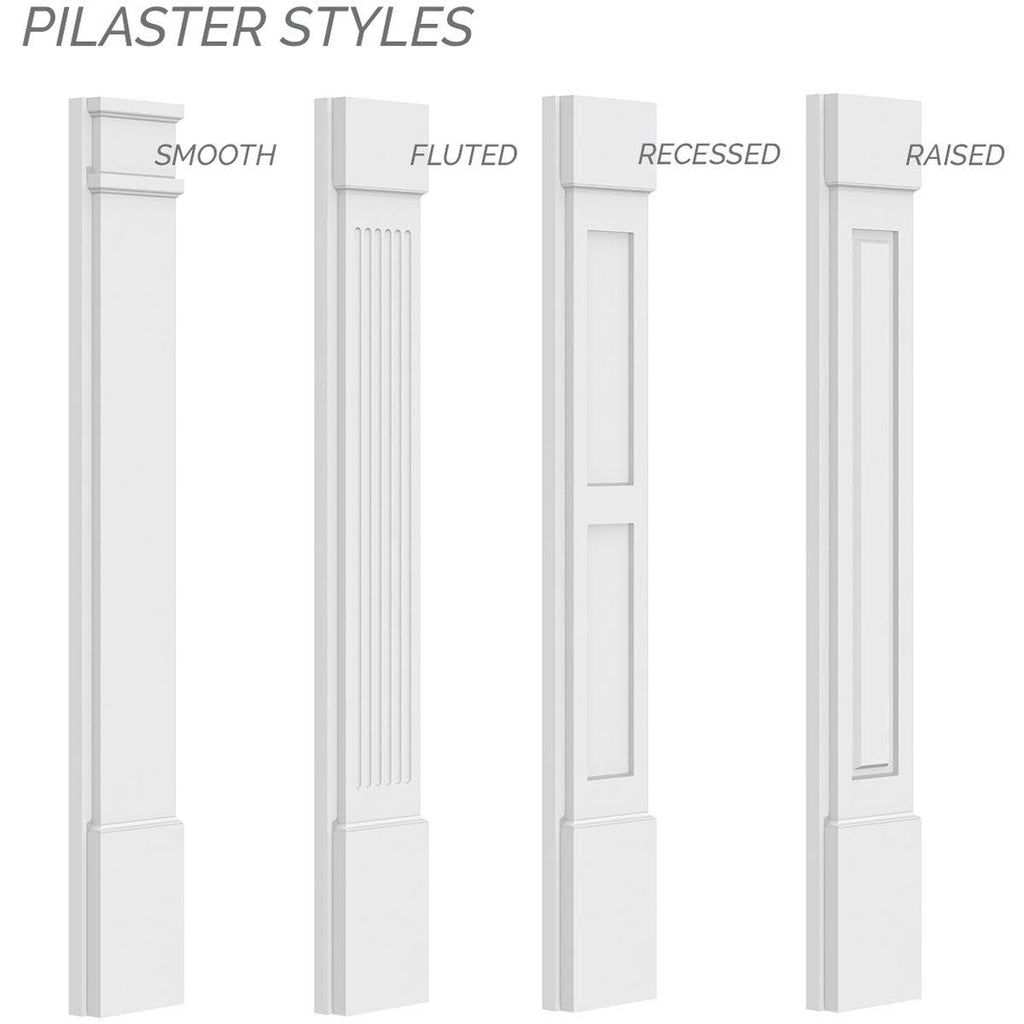 8x22W x 120x22H x 2x22P Raised Panel PVC Pilaster with Decorative Capital & Base (Pair) U72278