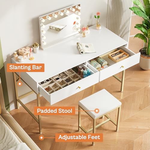 White and Gold Desk with 2 Drawers Y179748