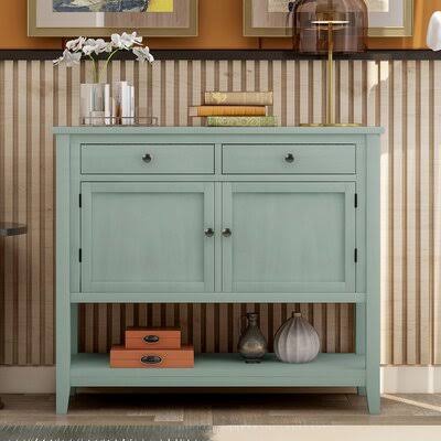 Retro Green Console Table with 2 Drawers, 2 Cabinets and 1 Shelf F22010
