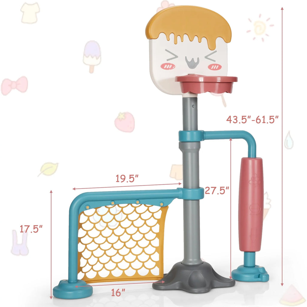 Adjustable Kids Basketball Stand Set Soccer Goal Stand Game Set Indoor Outdoor E330710