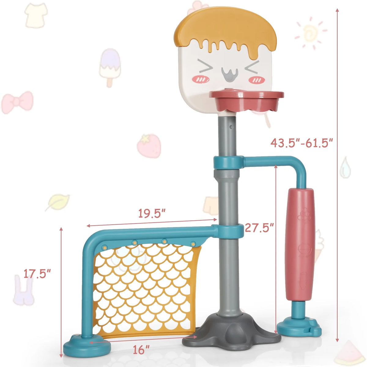 Adjustable Kids Basketball Stand Set Soccer Goal Stand Game Set Indoor Outdoor E330710
