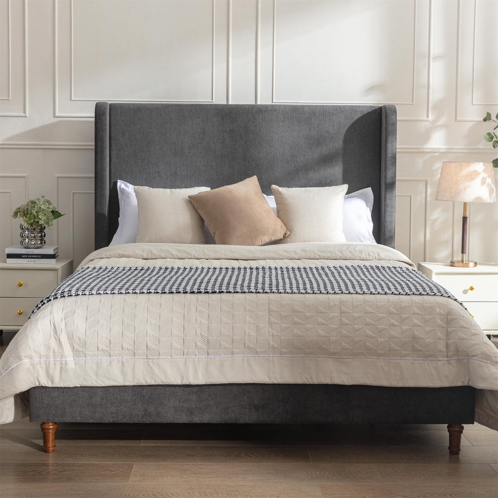 Queen Size Upholstered Platform Bed with Wingback Headboard P56330