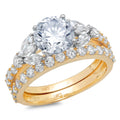 3.06ct Round Cut Blue Natural Aquamarine 18k Yellow White Gold Ring Band Set Size 3.5 Y3094
