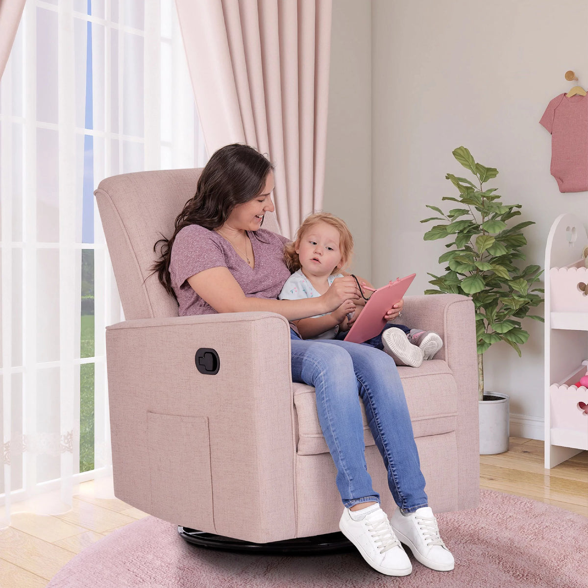 Rose Polyester Glider Recliner N6280